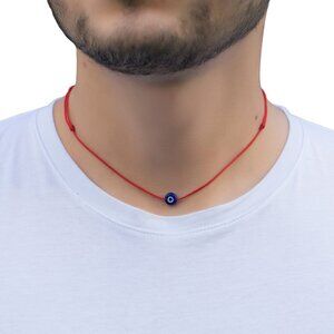 Adjustable Evil Eye Choker Necklace Handmade Protection Talisman w/Blue Glass B.